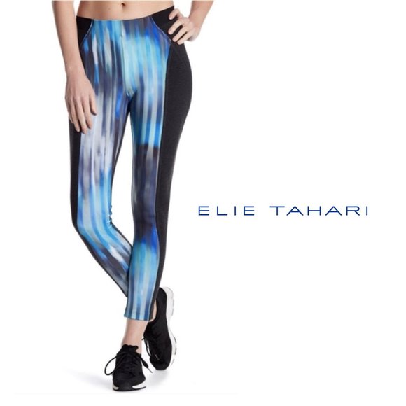 Elie Tahari Sport Blue Gray Activewear Athletic Leggings